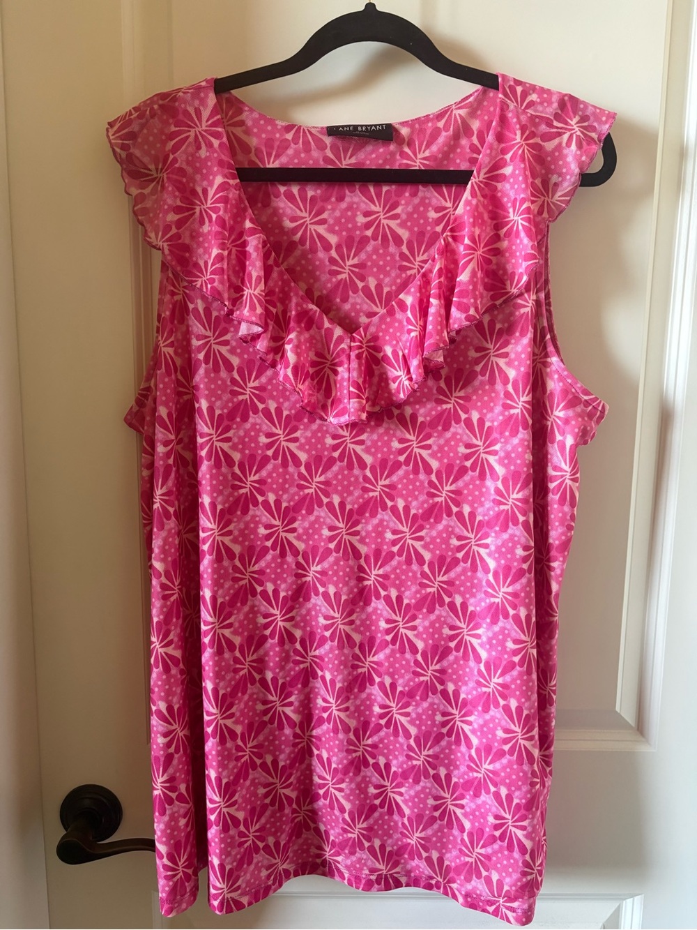 Lane Bryant Pink Floral Ruffle V-Neck Sleeveless Camisole